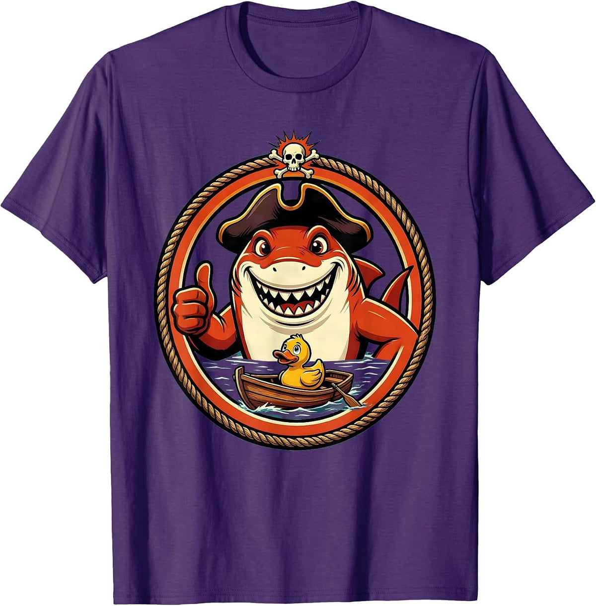Shark Fin Life Raft Pirate Graphic Tee T-Shirt - Purple