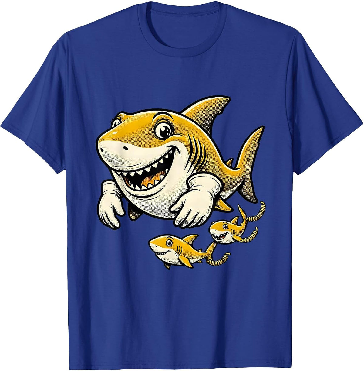 Men's Mama Shark and Pups Swimming in Formation T-Shirt - Royal Blue