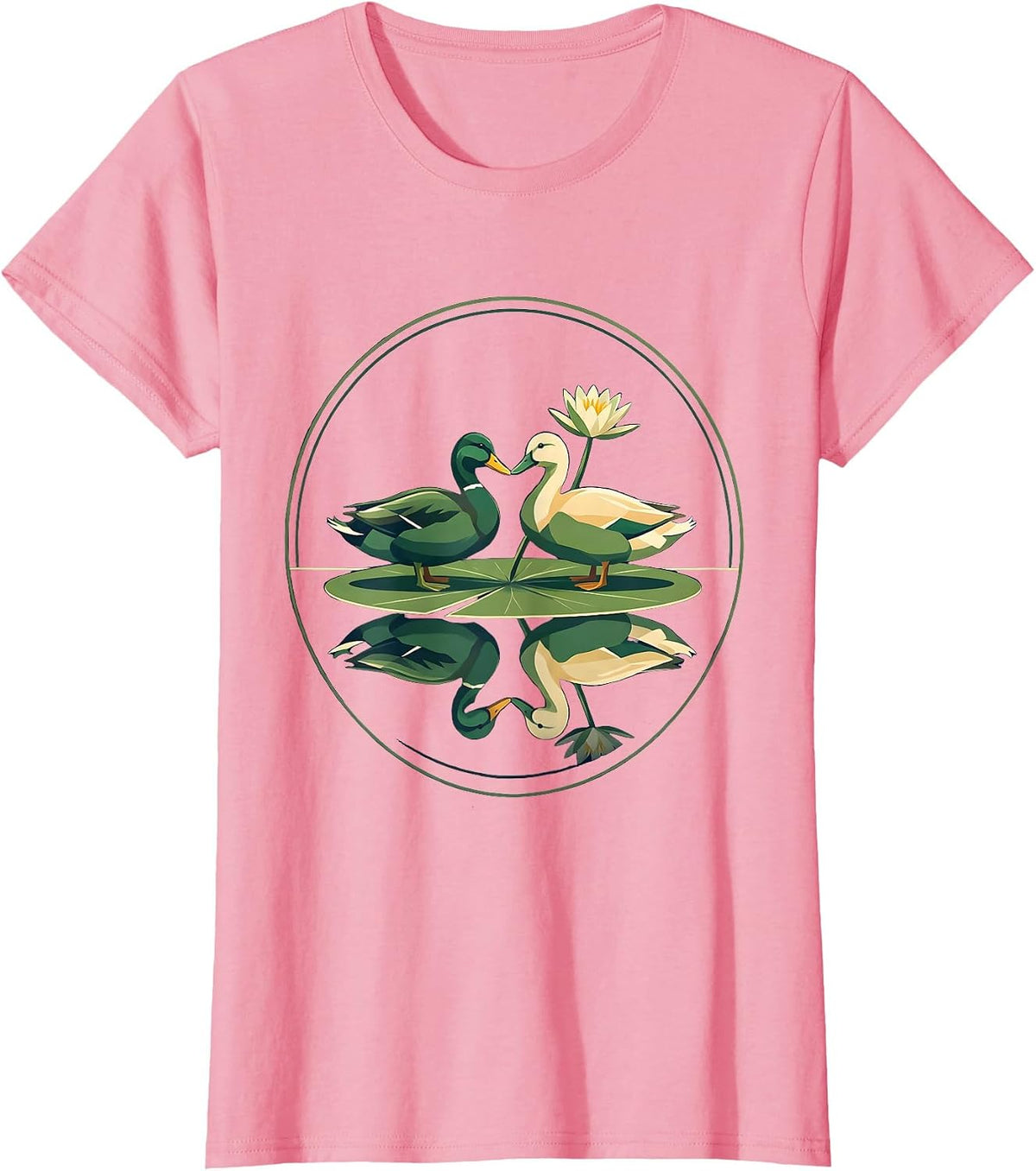 Women's Ducks Kissing on Lily Pad Cute Duck Lover Gift T-Shirt - Pink