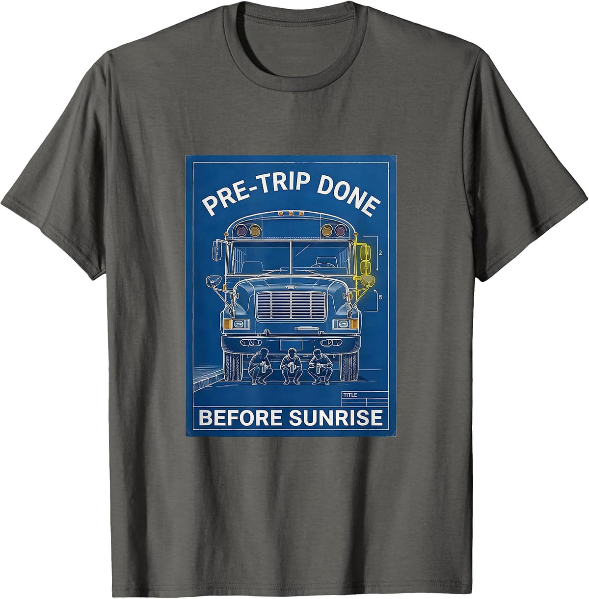 Men's Pre-Trip Done Before Sunrise Technical Blueprint School Bus T-Shirt - Asphalt Grey