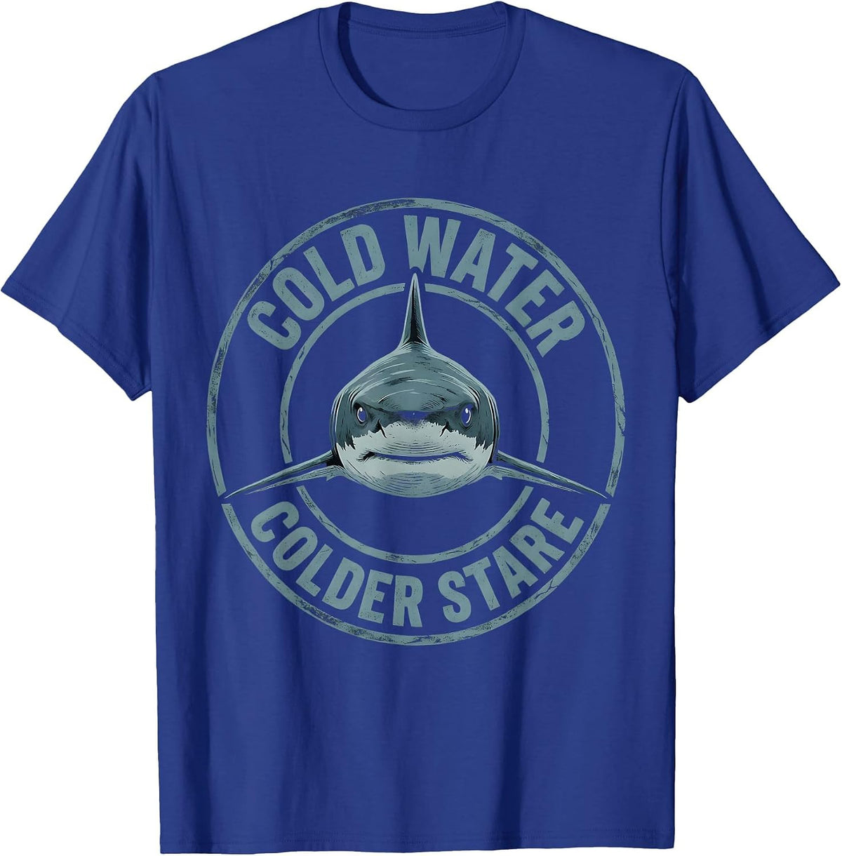 Cold Water Colder Stare Shark Graphic Design T-Shirt - Royal Blue