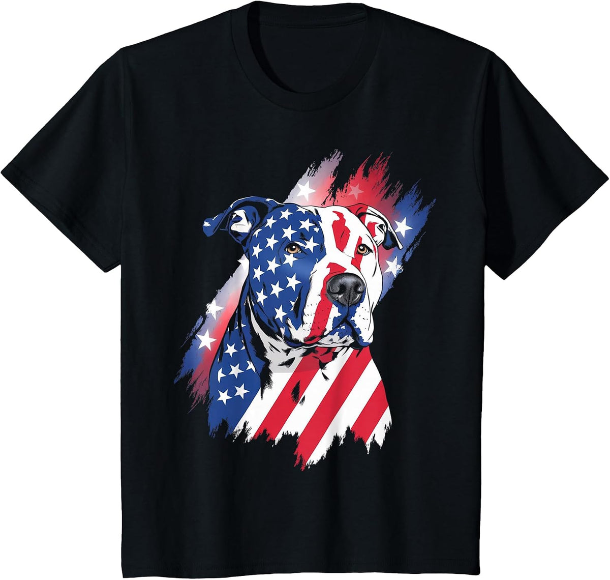 4th of July American Flag Patriotic Pitbull Terrier T-Shirt - Black