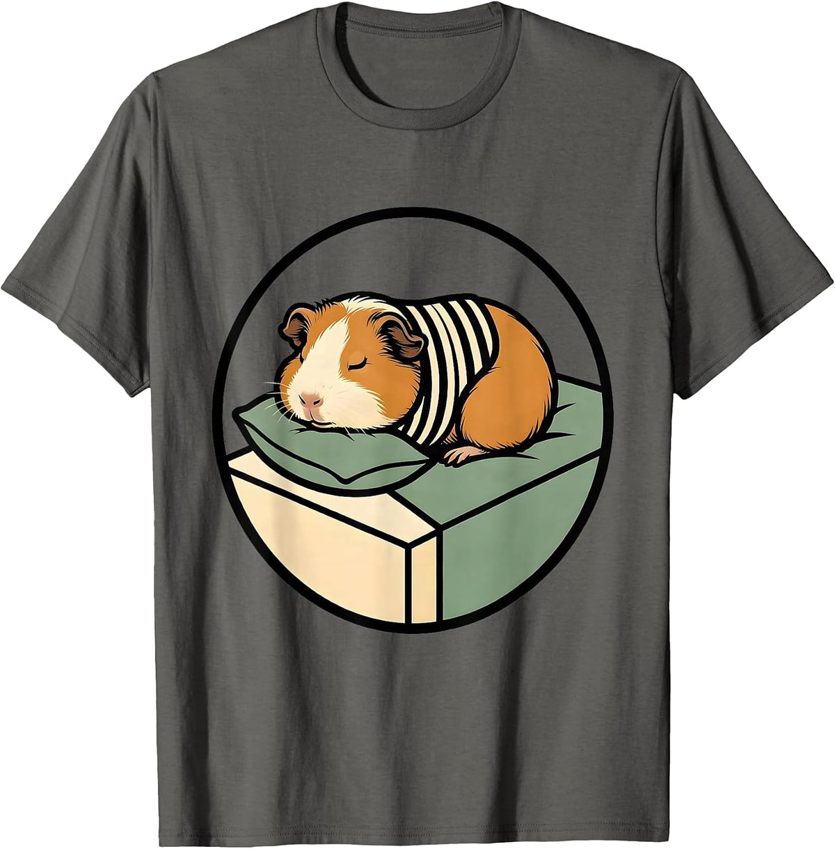 Sleeping Guinea Pig Funny Pet Lover Cozy Pajama T-Shirt - Asphalt Grey