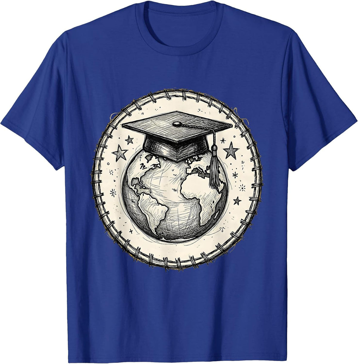 5th Grade Teacher Graduation Cap Globe Design T-Shirt - Royal Blue