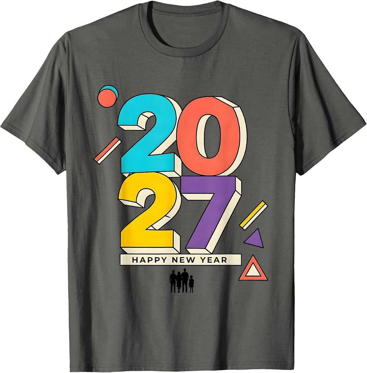 Happy New Year 2027 Memphis Postmodern Family Party T-Shirt - Asphalt Grey