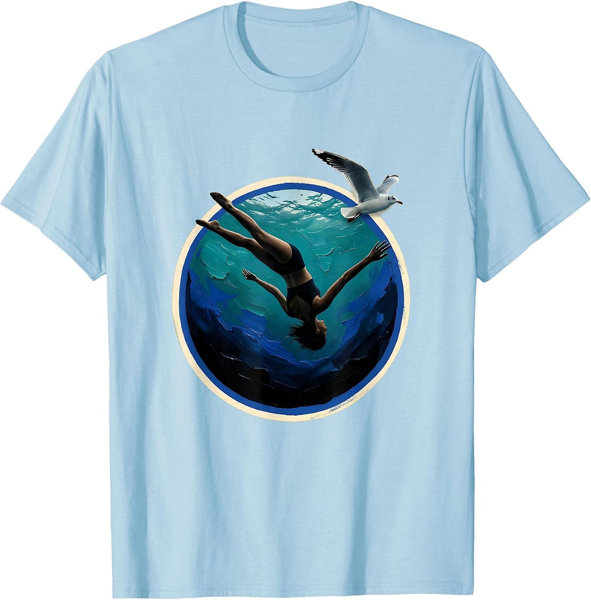 Men's Woman Diving Into Ocean Depths Freedom Graphic T-Shirt - Baby Blue