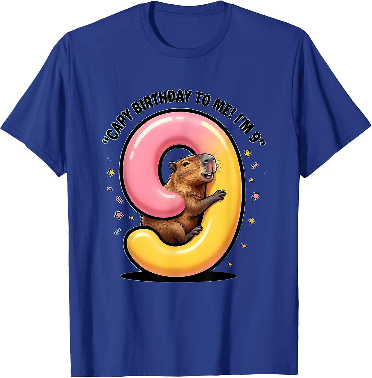 Capy Birthday To Me! I'm 9 Cartoon Capybara Kids Age Humor T-Shirt - Royal Blue