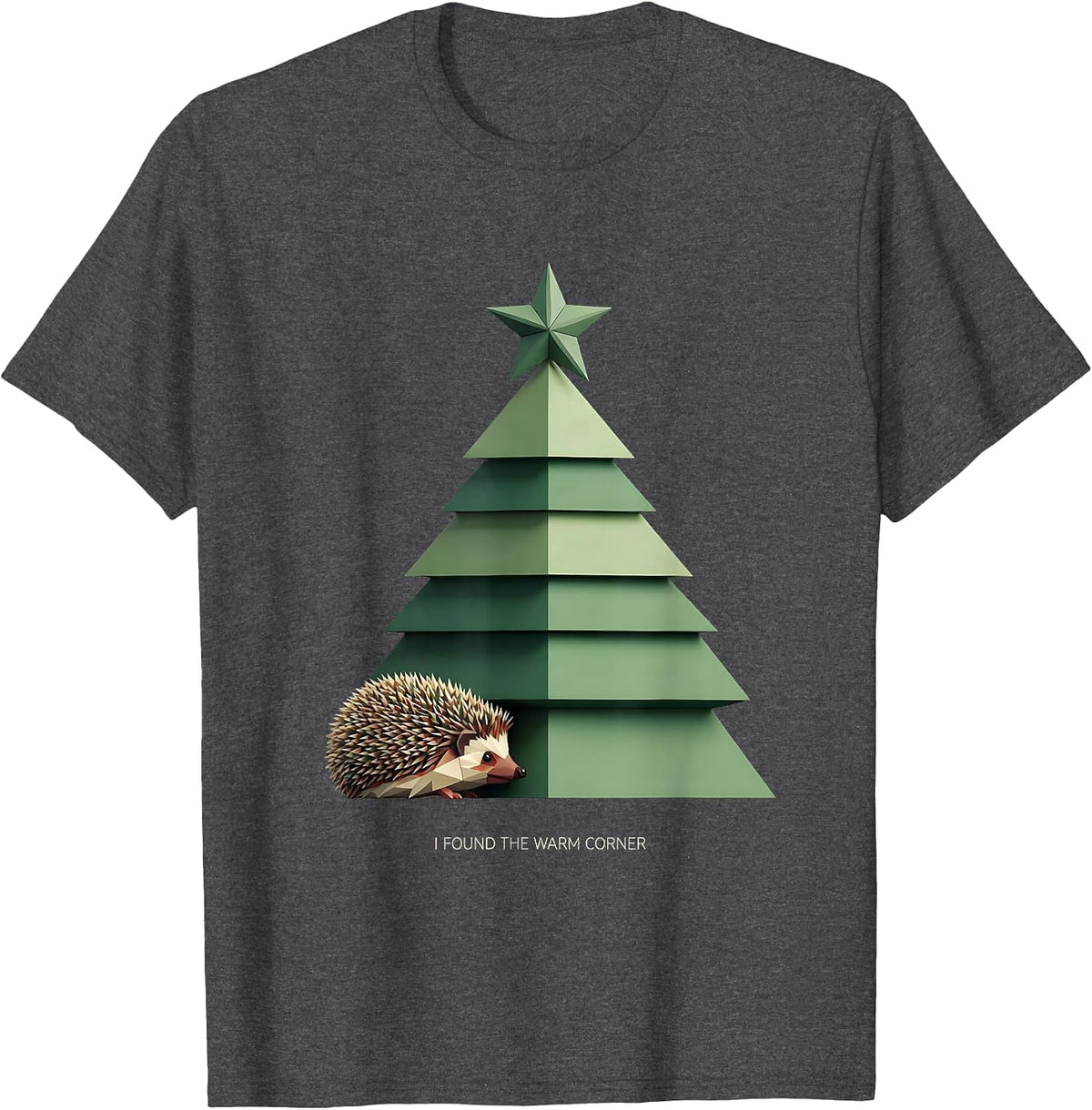 I Found The Warm Corner Geometric Hedgehog Christmas Tree T-Shirt - Dark Heather Grey