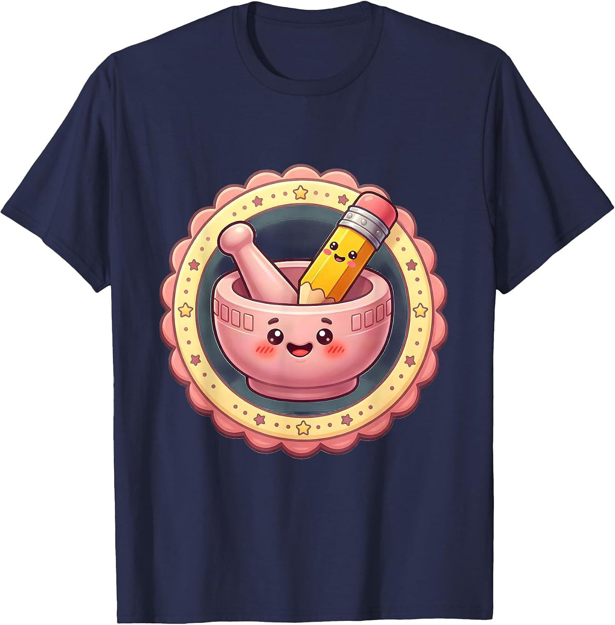 Men's Mortar and Pestle Pencil Eraser Illustration T-Shirt - Navy Blue
