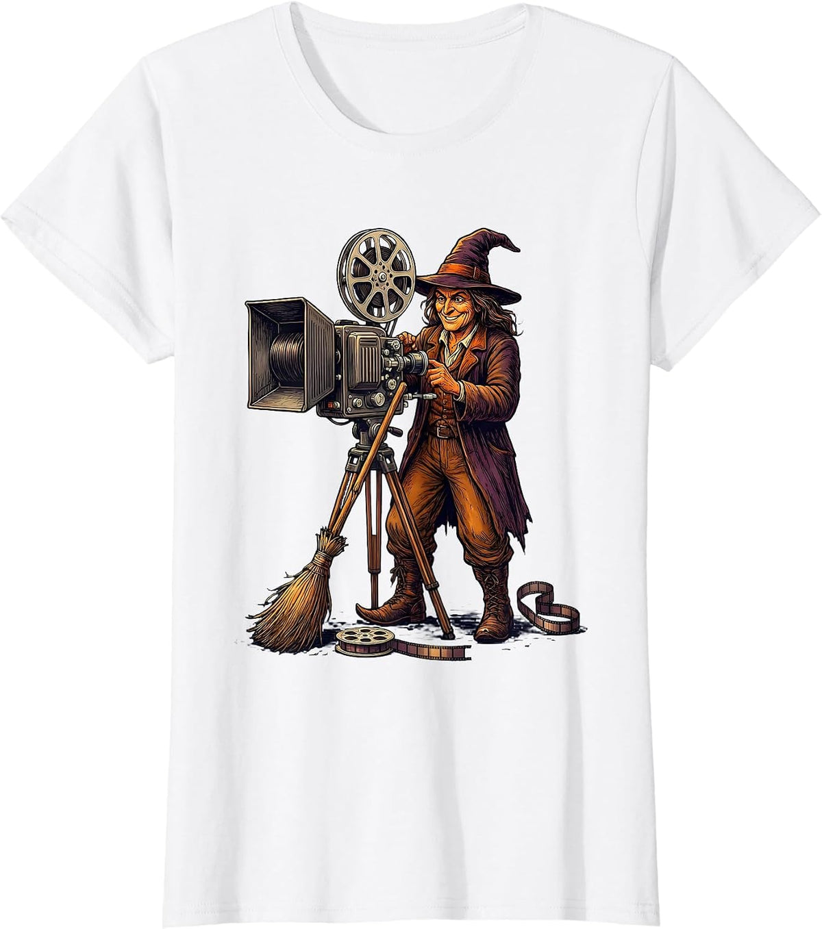 Witch Projectionist Halloween Occupation Humor T-Shirt - White