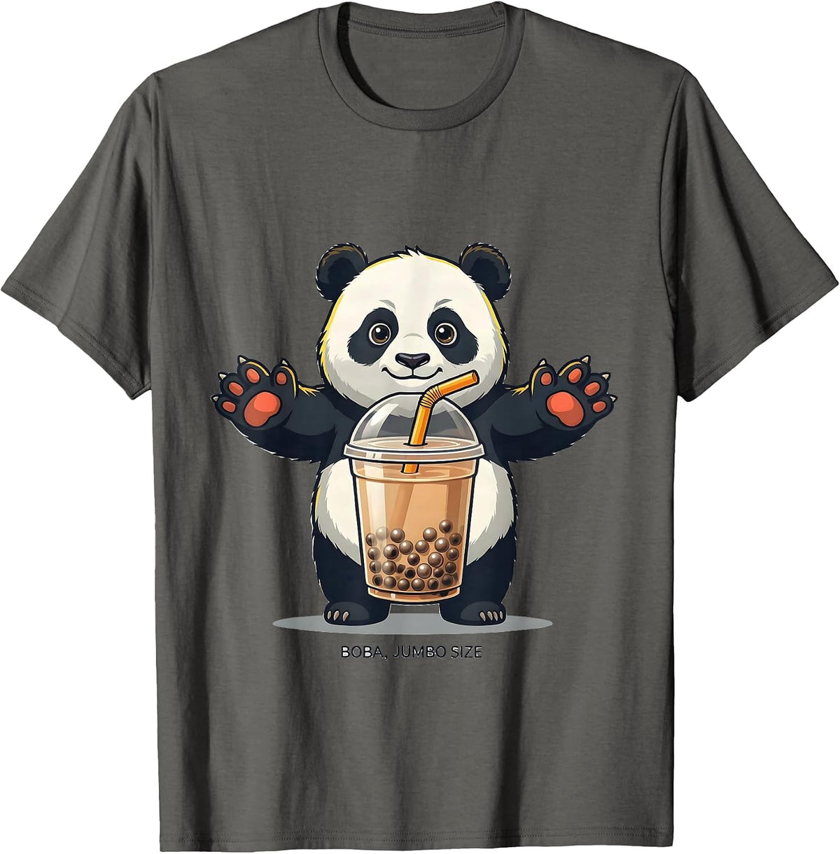 Boba, Jumbo Size Cute Kawaii Panda Bubble Tea Lover T-Shirt - Asphalt Grey