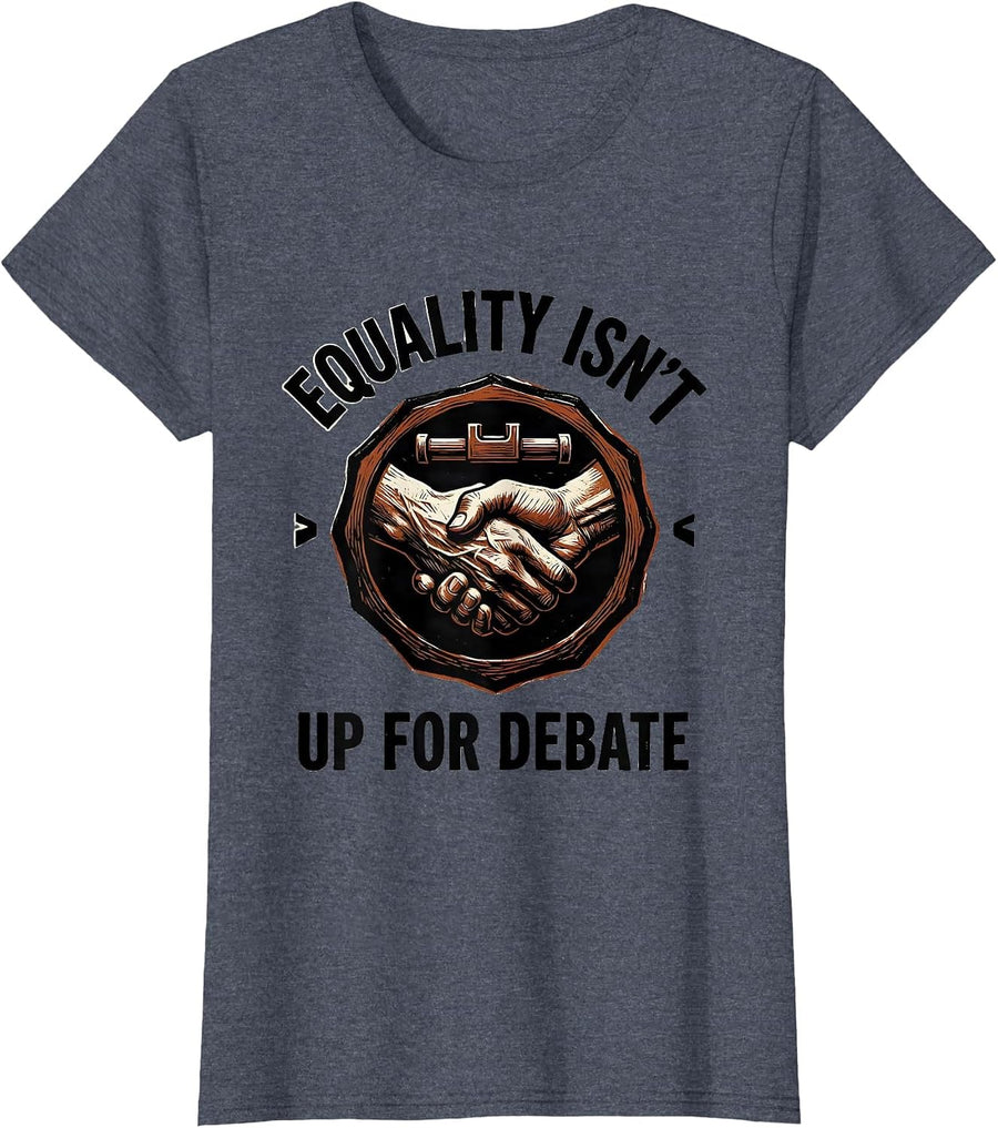 Equality Isn't Up For Debate Linocut Social Justice Activist T-Shirt, Women, Heather Blue, XX-Large - As Pictured