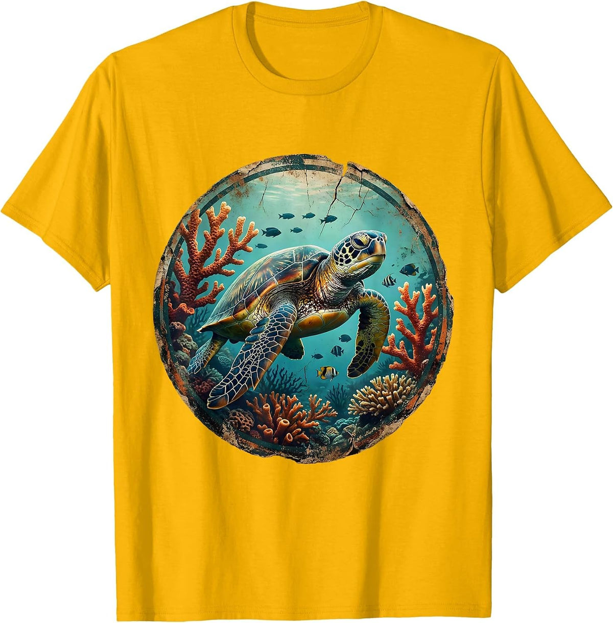 Jamaica Sea Turtle Coral Reef Graphic T-Shirt - Golden Yellow