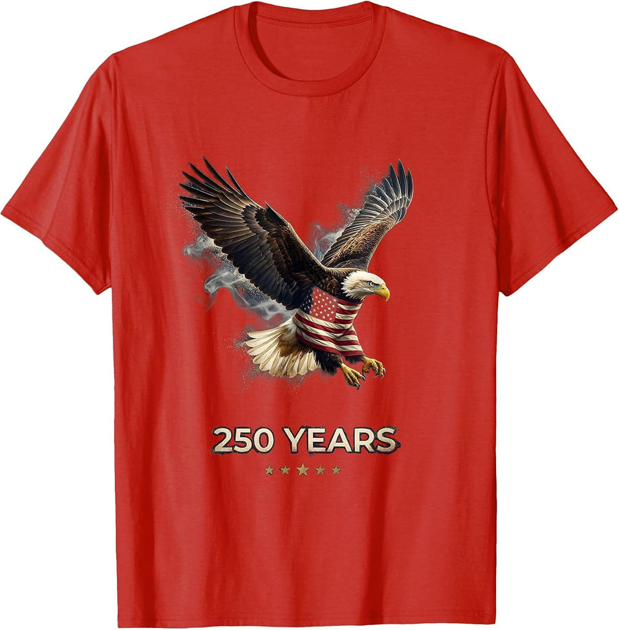 Men's 250 YEARS Patriotic Eagle and Flag 250th Anniversary USA T-Shirt - Red