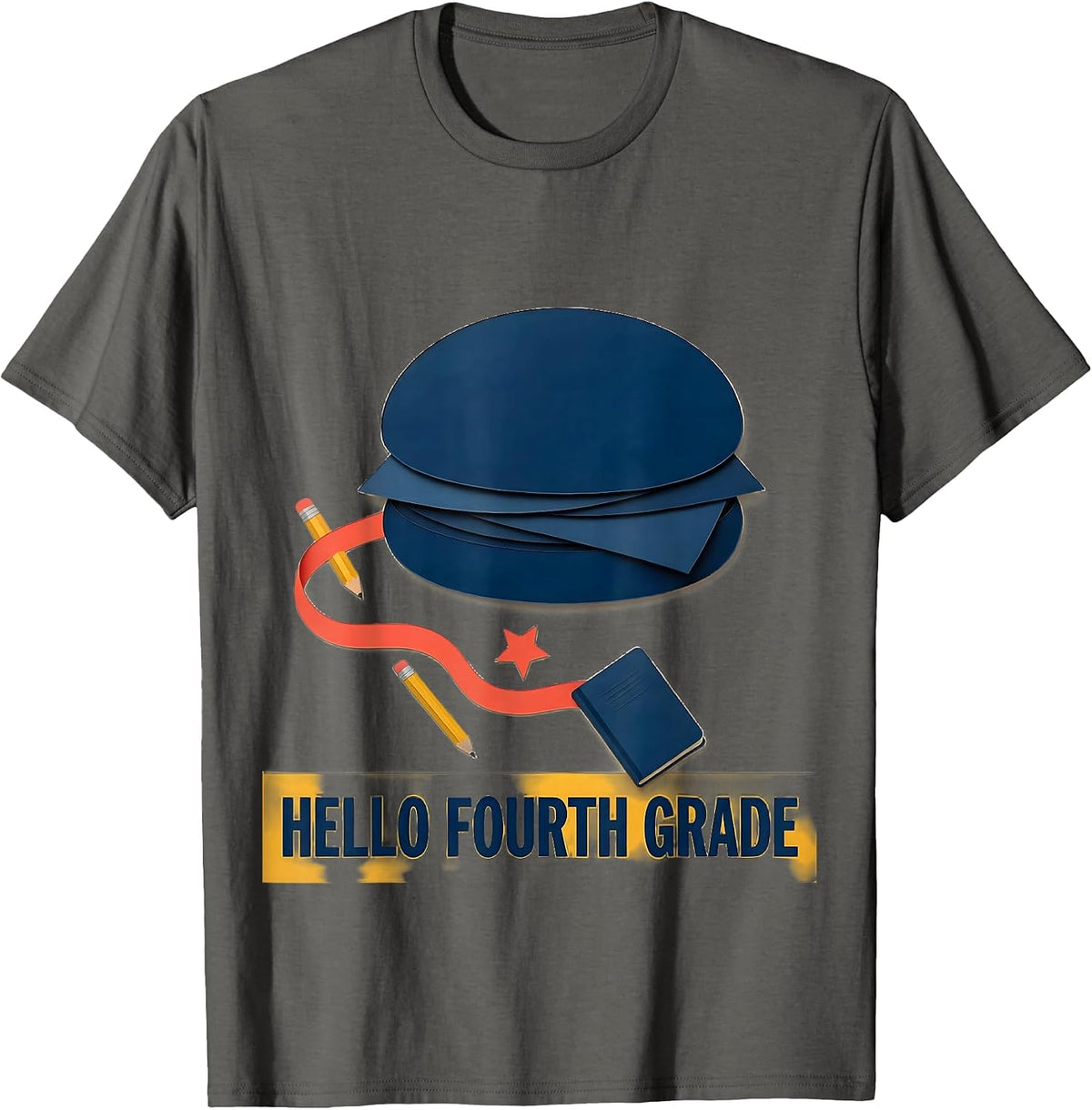 Hello Fourth Grade Messy Bun Back To School Girls Humor T-Shirt - Asphalt Grey