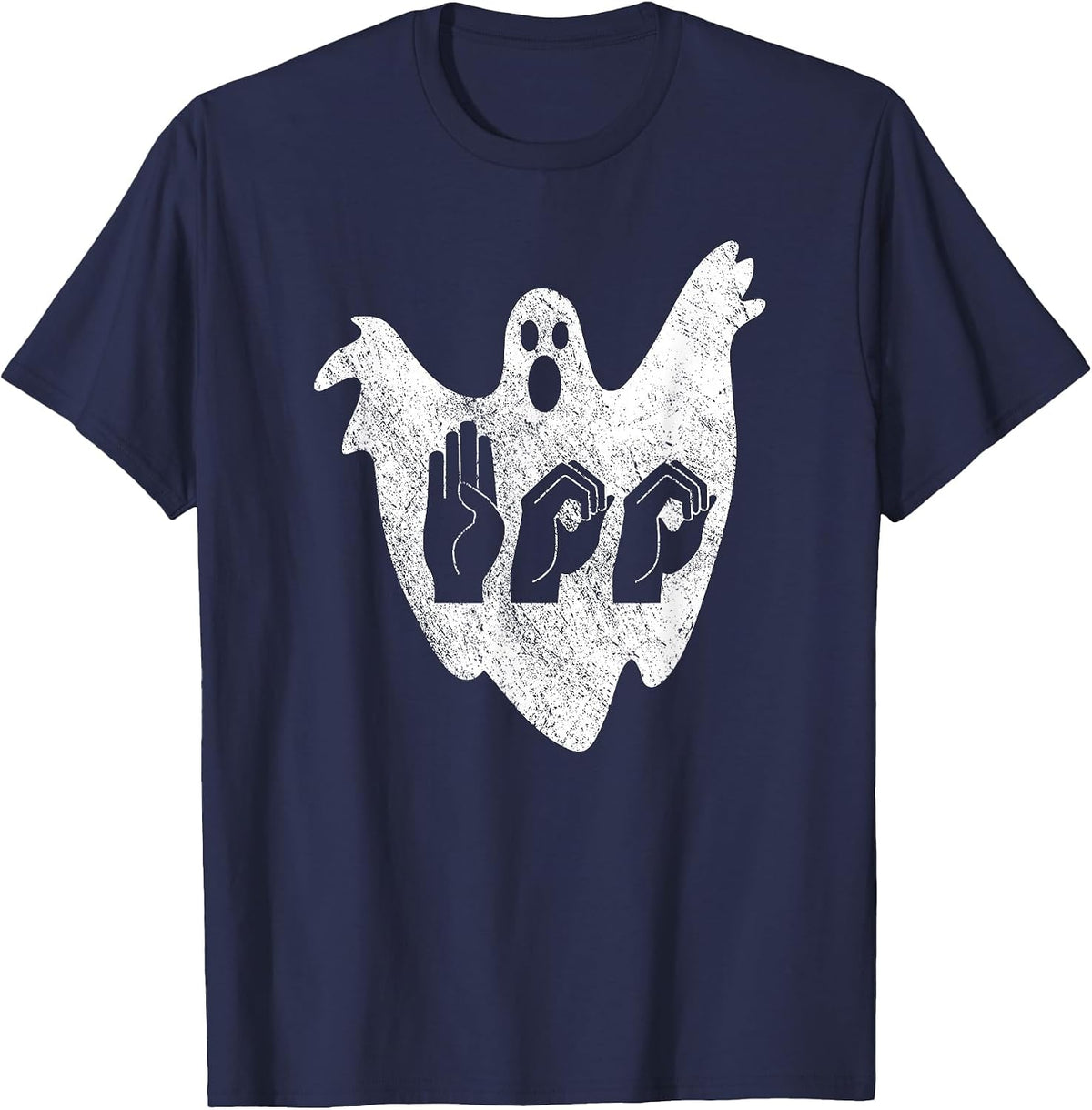Funny ASL American Sign Language Halloween T-Shirt - Navy Blue