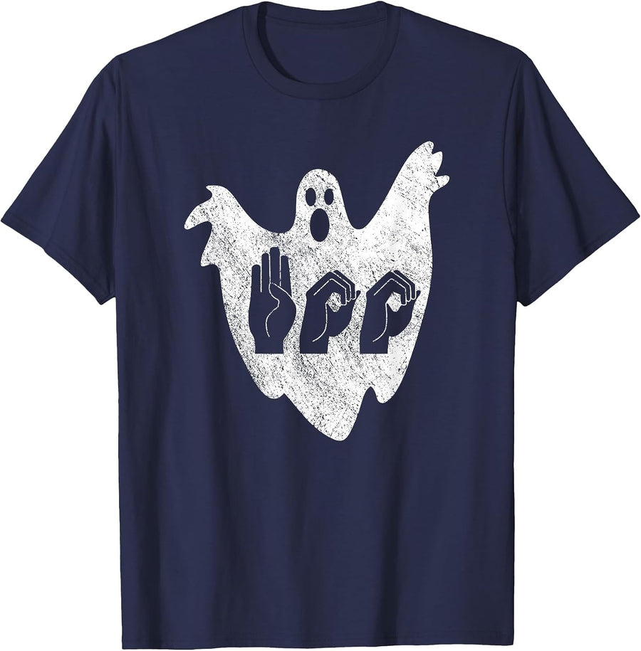 Funny ASL American Sign Language Halloween T-Shirt - Navy Blue
