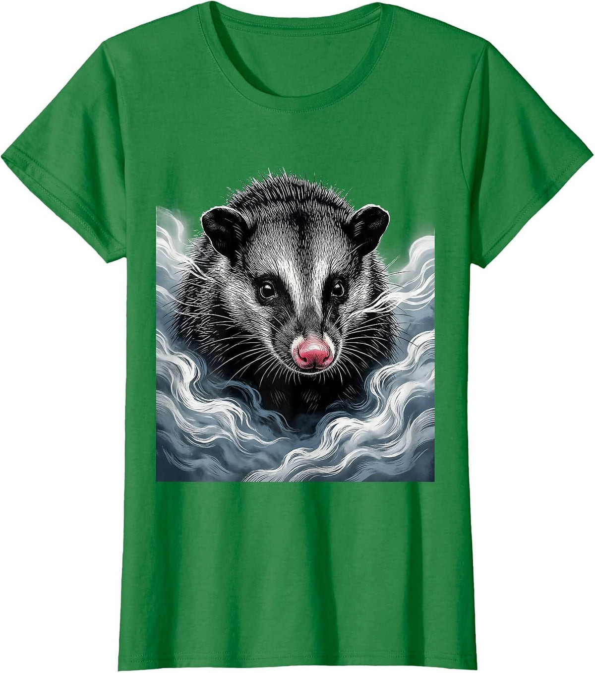 Women's Opossum in the Morning Fog Illustration T-Shirt - Kelly Green