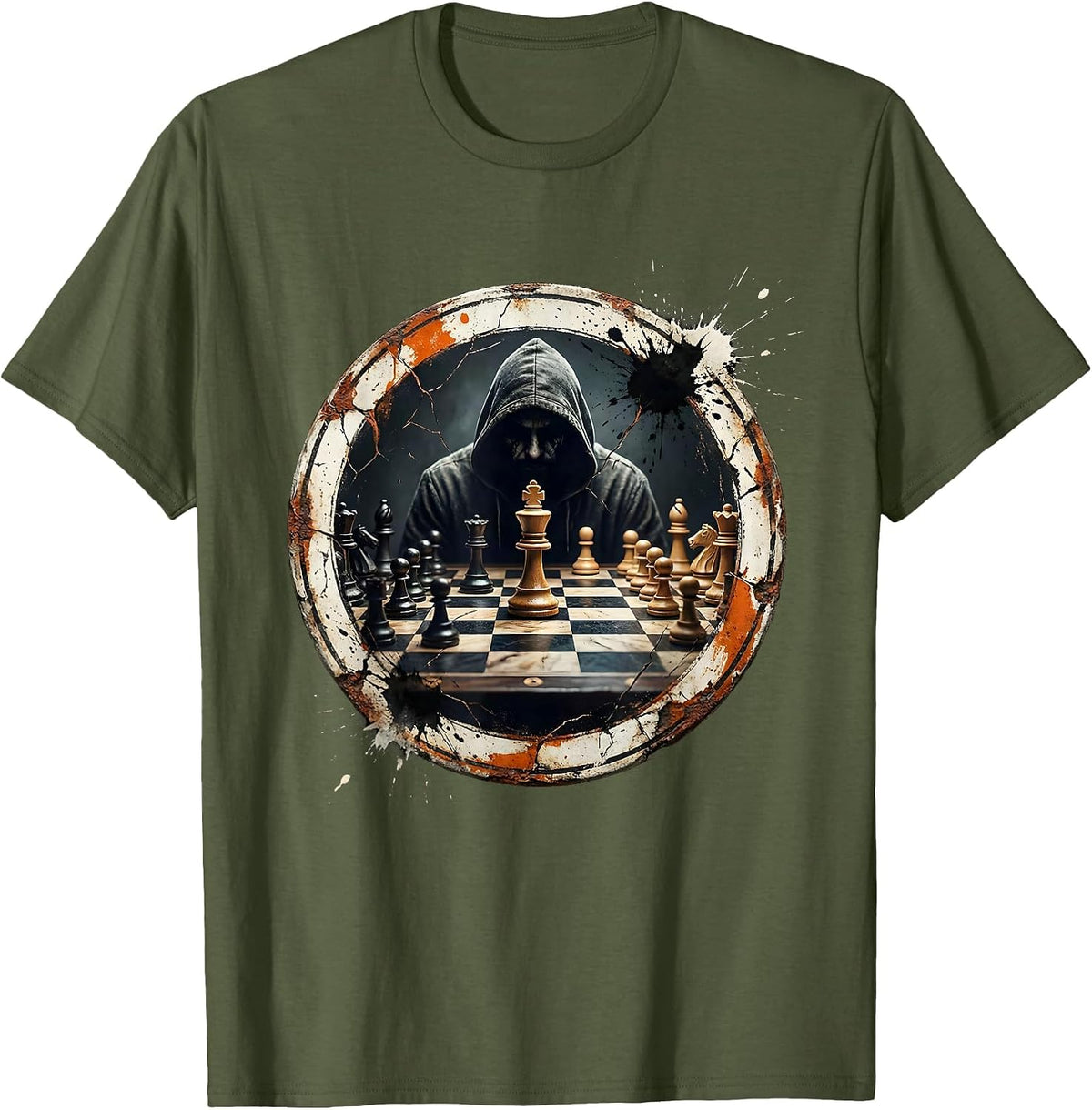 Chess Endgame Deep Thought Graphic Design T-Shirt - Olive Green