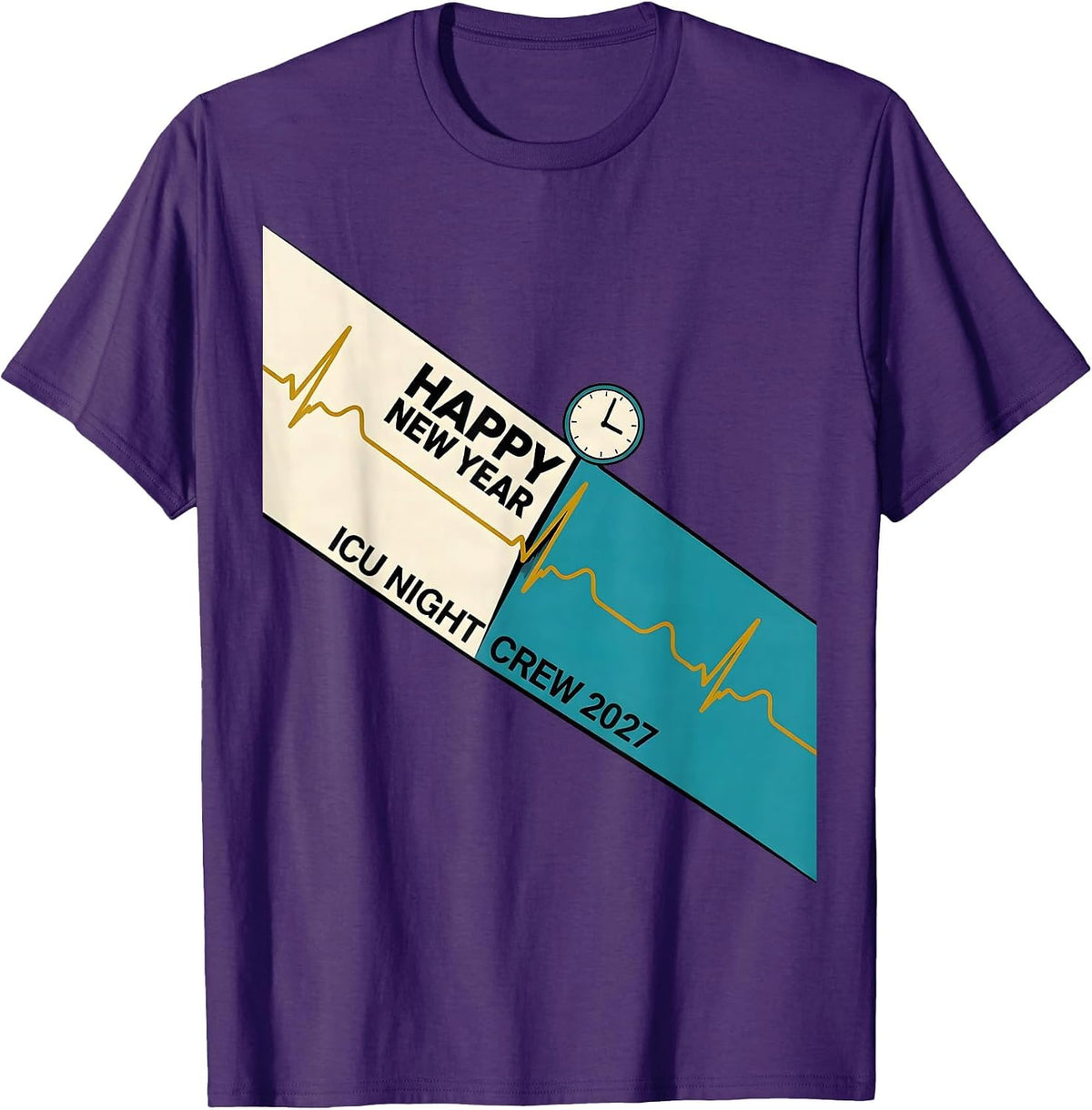 Men's Happy New Year, ICU Night Crew 2027 Midcentury Modern Nurse T-Shirt - Purple