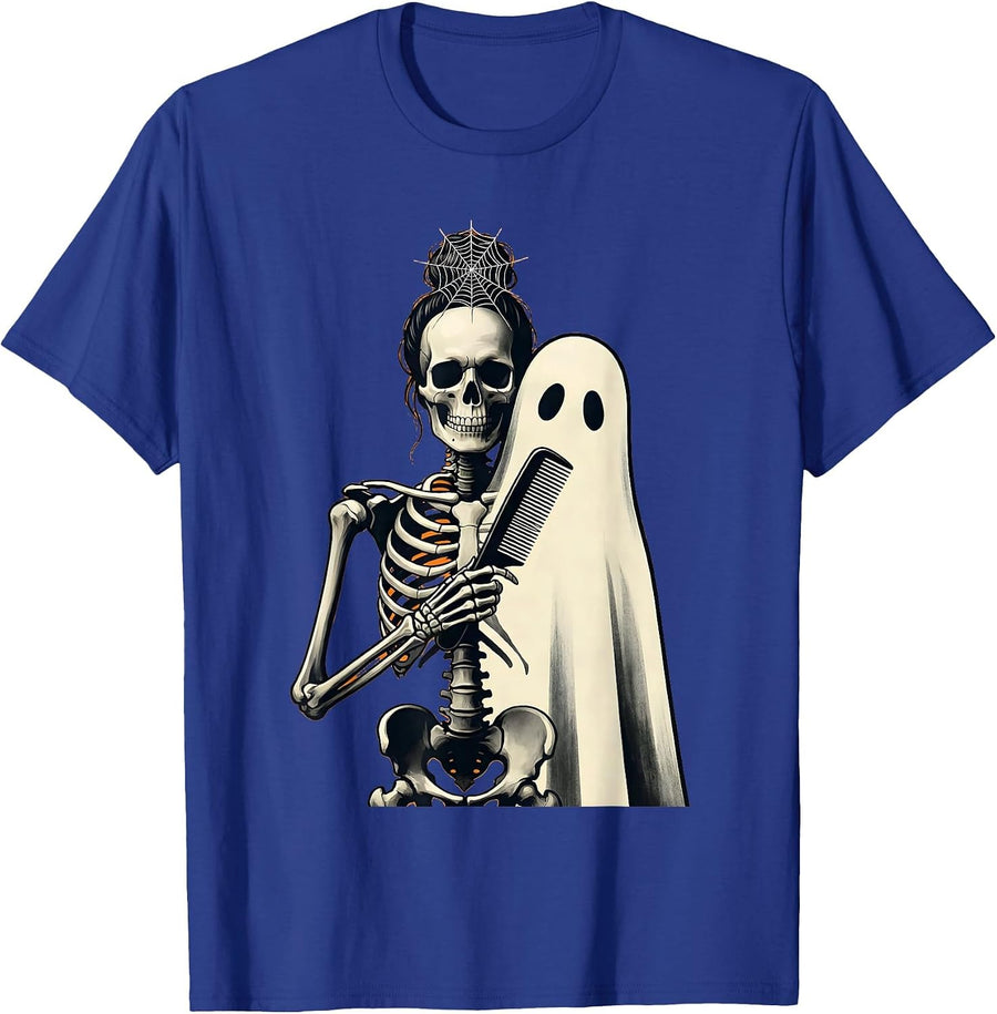 Skeleton Hairstylist Ghost Client Halloween Humor T-Shirt - Royal Blue