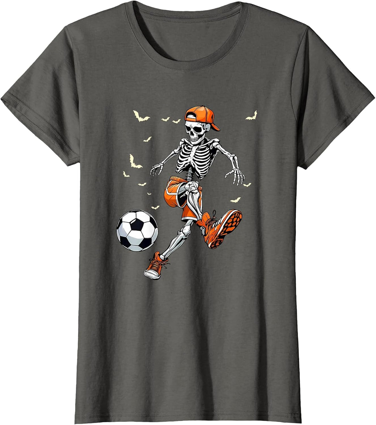 Funny Spooky Skeleton Soccer Tee | Boys & Kids Halloween T-Shirt - Asphalt Grey