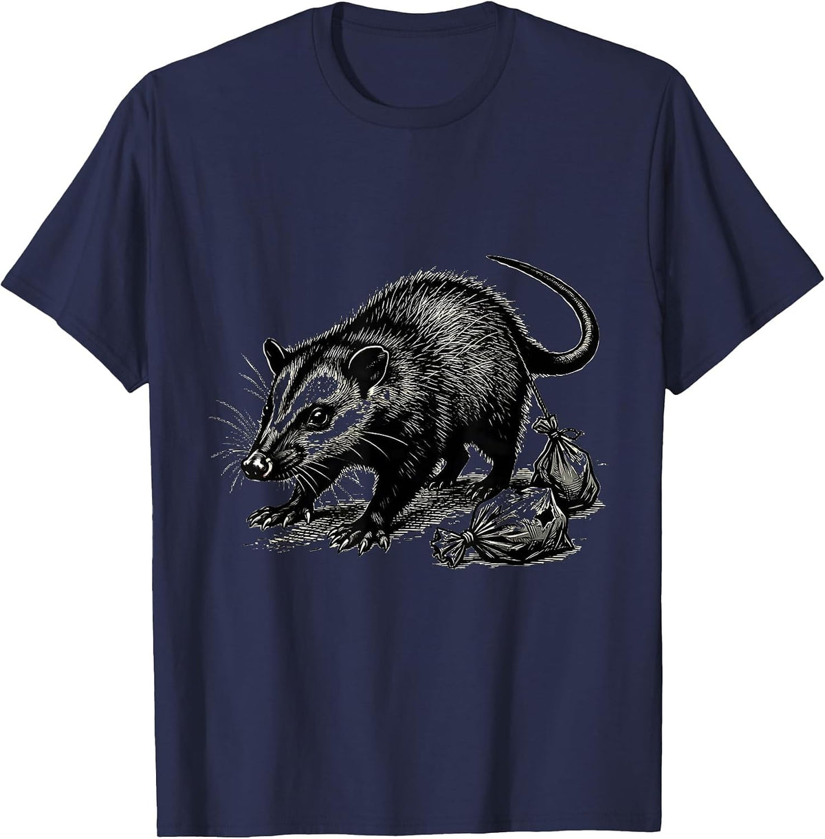 Ragged Opossum Hauling Trash Funny Animal Meme Lover T-Shirt - Navy Blue
