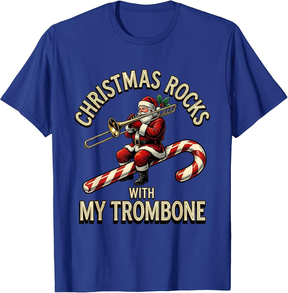 Christmas Rocks With My Trombone Funny Trombone Player T-Shirt - Royal Blue