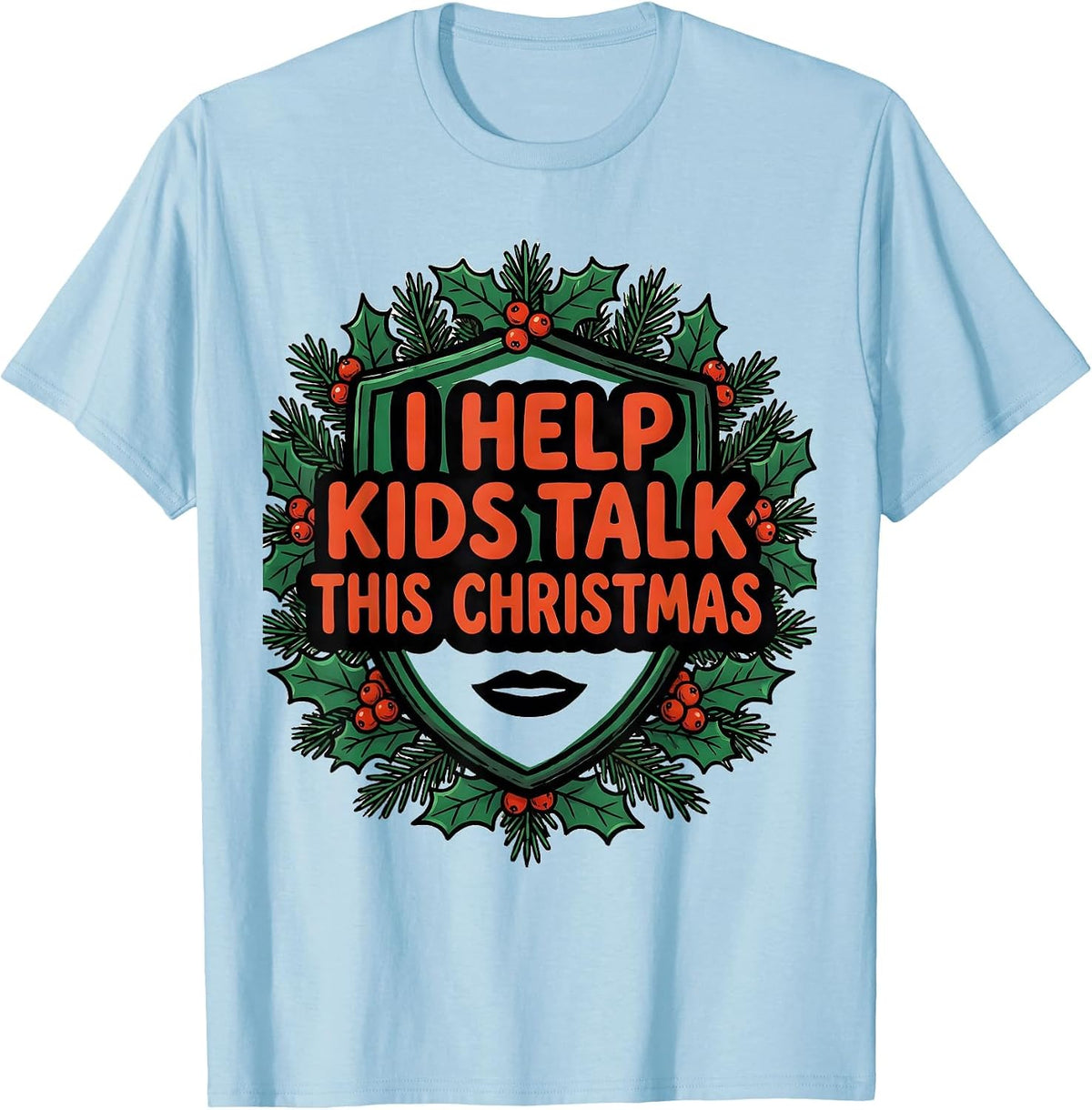 Men's I Help Kids Talk This Christmas Retro Speech Therapist SLP T-Shirt - Baby Blue