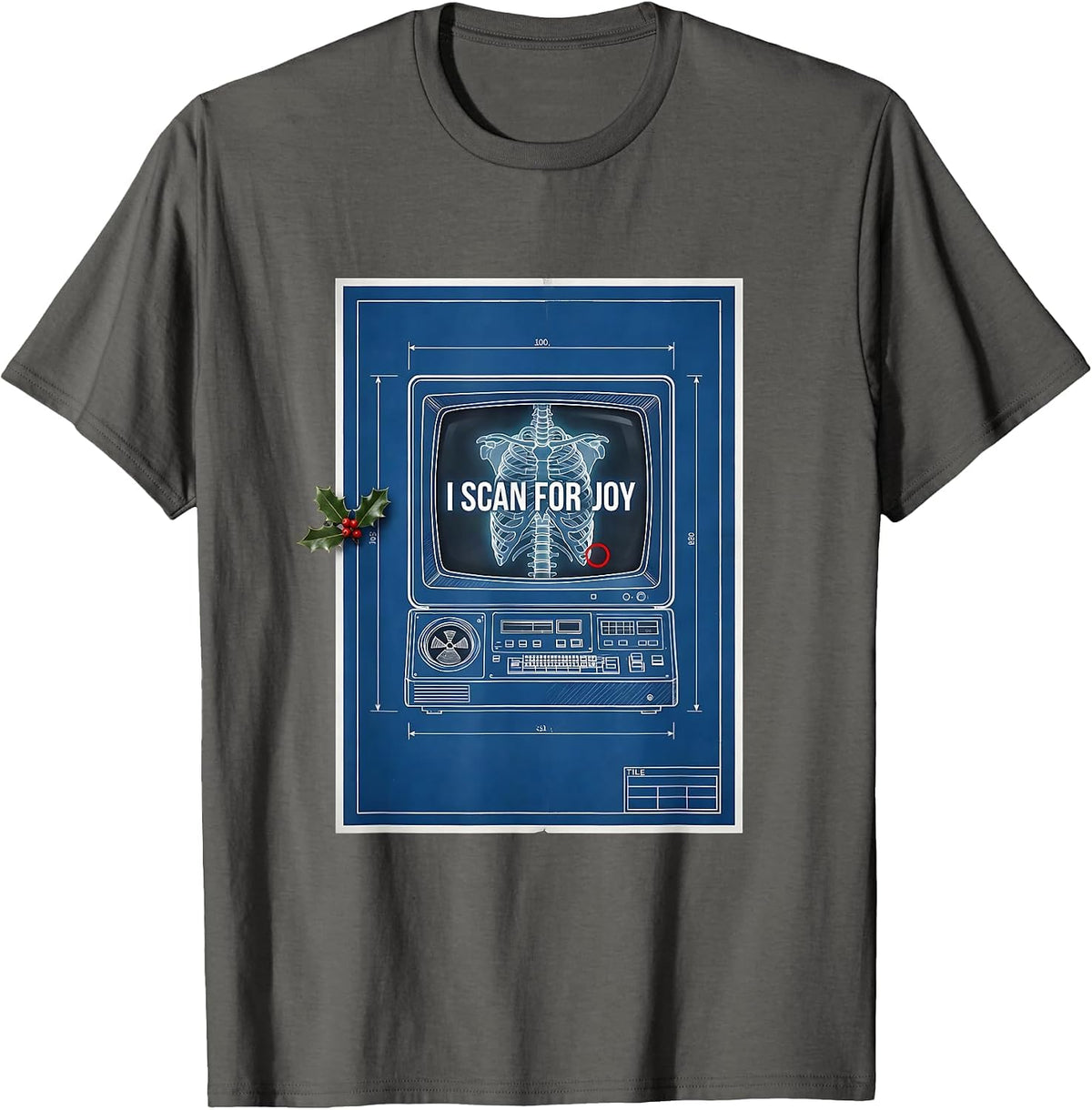 I Scan For Joy Technical Blueprint Radiology Tech Humor T-Shirt - Asphalt Grey