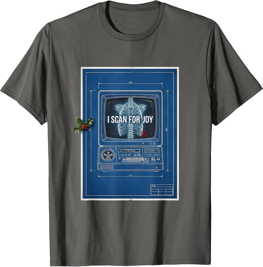I Scan For Joy Technical Blueprint Radiology Tech Humor T-Shirt - Asphalt Grey