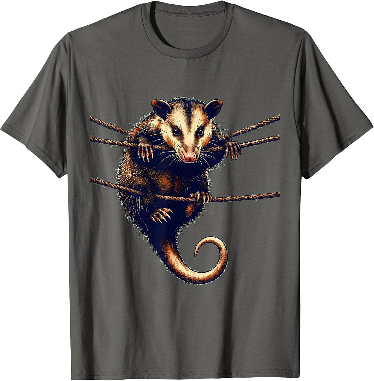 Men's Opossum Clothesline Absurd Humor Animal Meme T-Shirt - Asphalt Grey