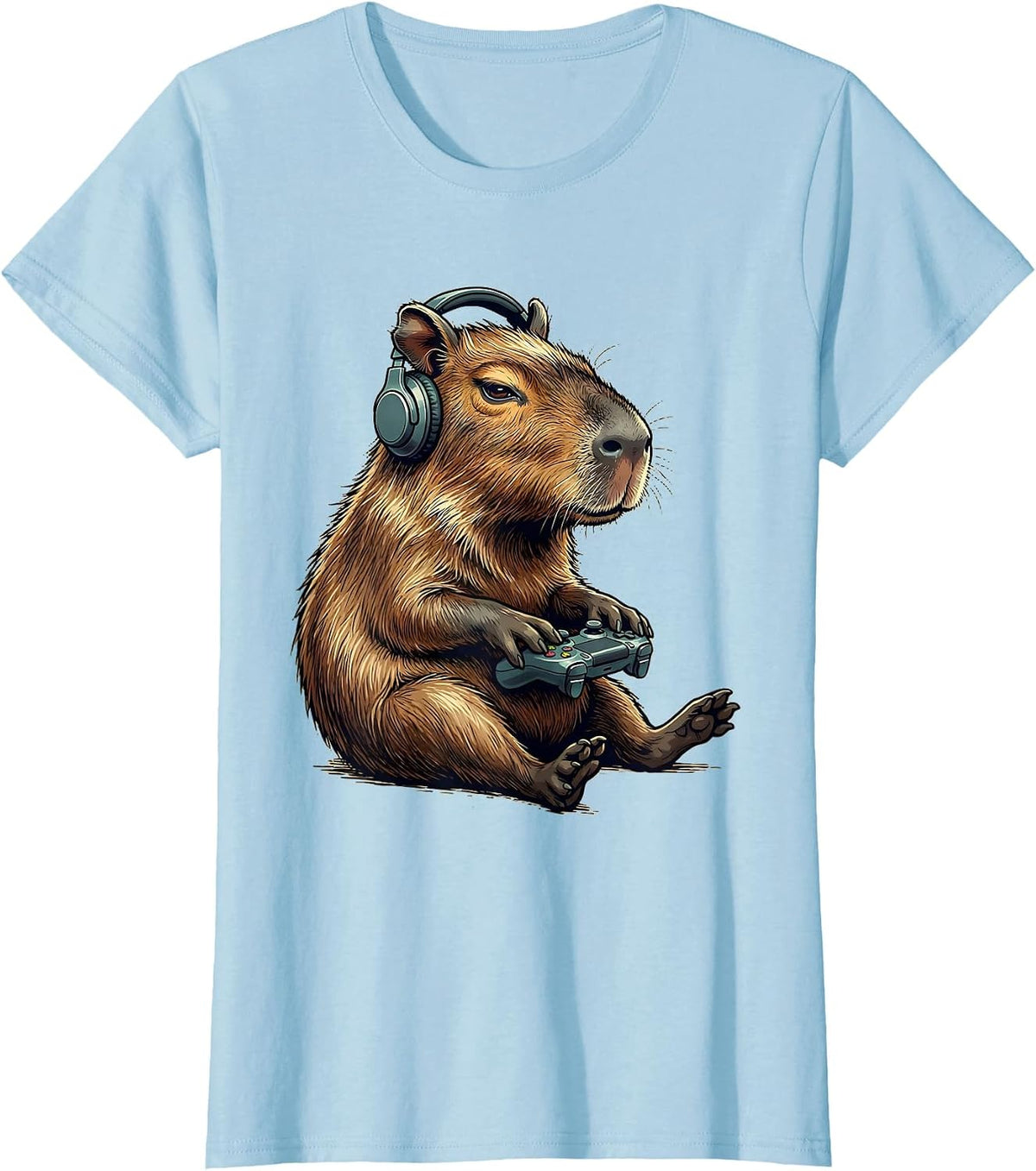 Women's Capybara Gamer Funny Video Games Meme Humor T-Shirt - Baby Blue