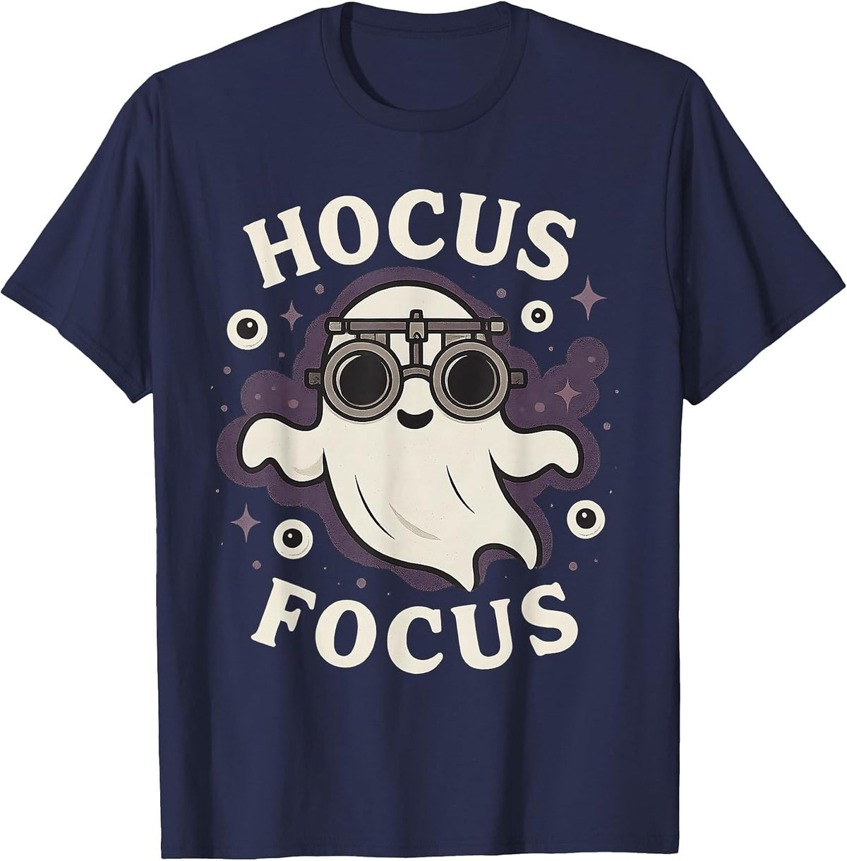 Funny Optometry Hocus Focus Spooky Optometrist Halloween T-Shirt - Navy Blue