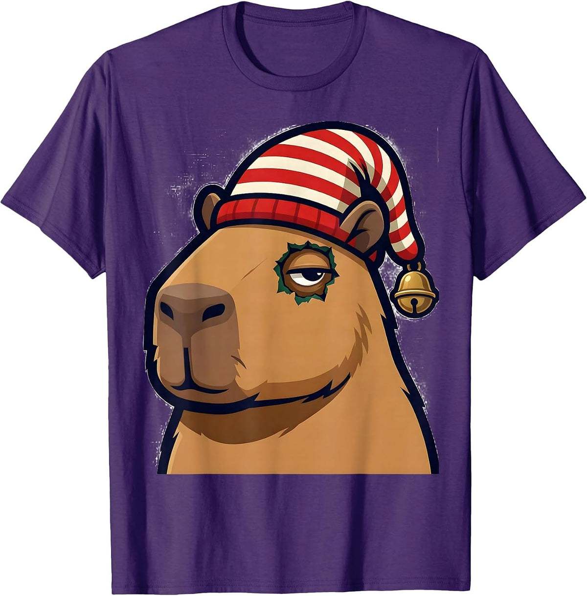 Men's Capybara Mascot Slouch Stocking Christmas Humor Animal Lover T-Shirt - Purple