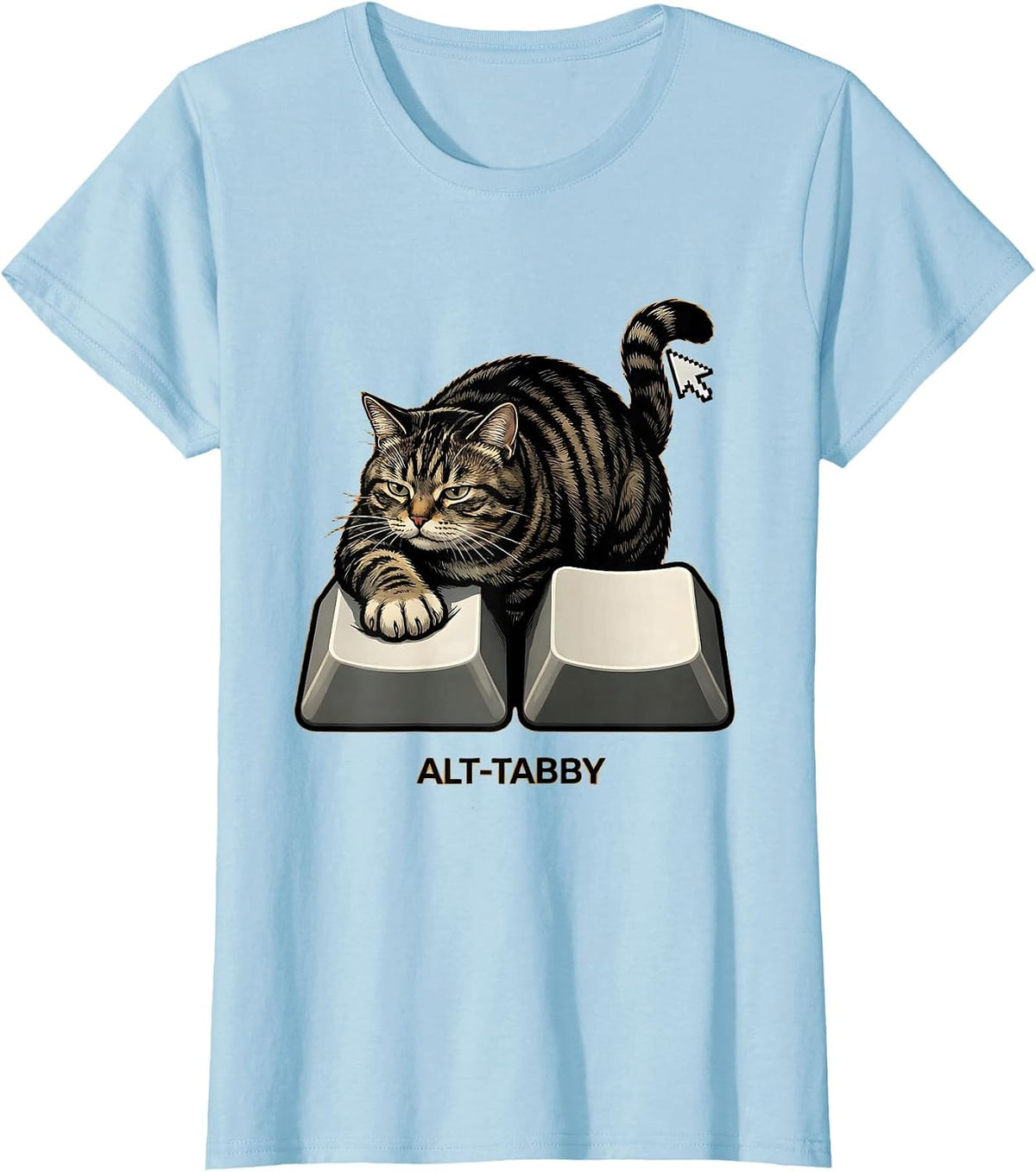 Alt-Tabby Cartoon Cat Gamer Humor Meme Design T-Shirt - Baby Blue