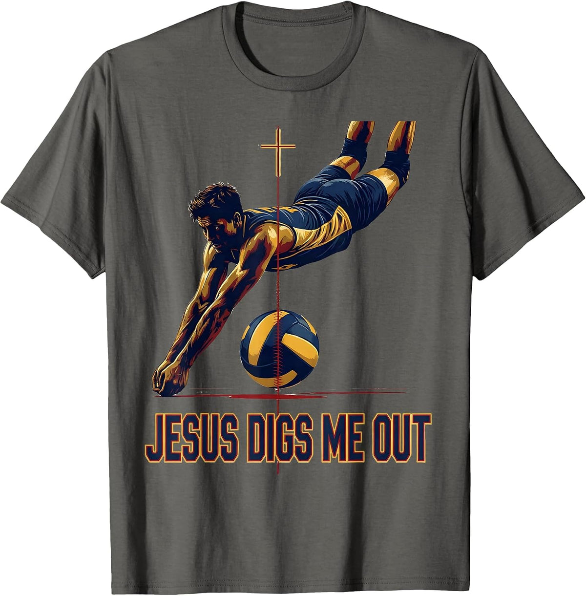 Jesus Digs Me Out Sports Christian Volleyball Player Gift T-Shirt - Asphalt Grey