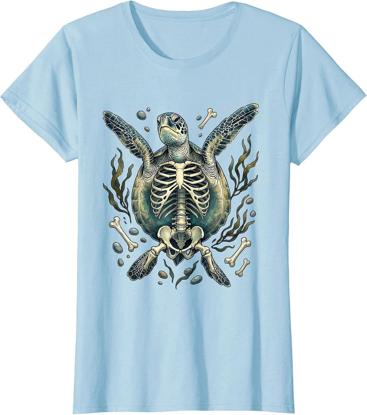 Women's Turtle Skeleton Deep Ocean Swim Graphic T-Shirt - Baby Blue