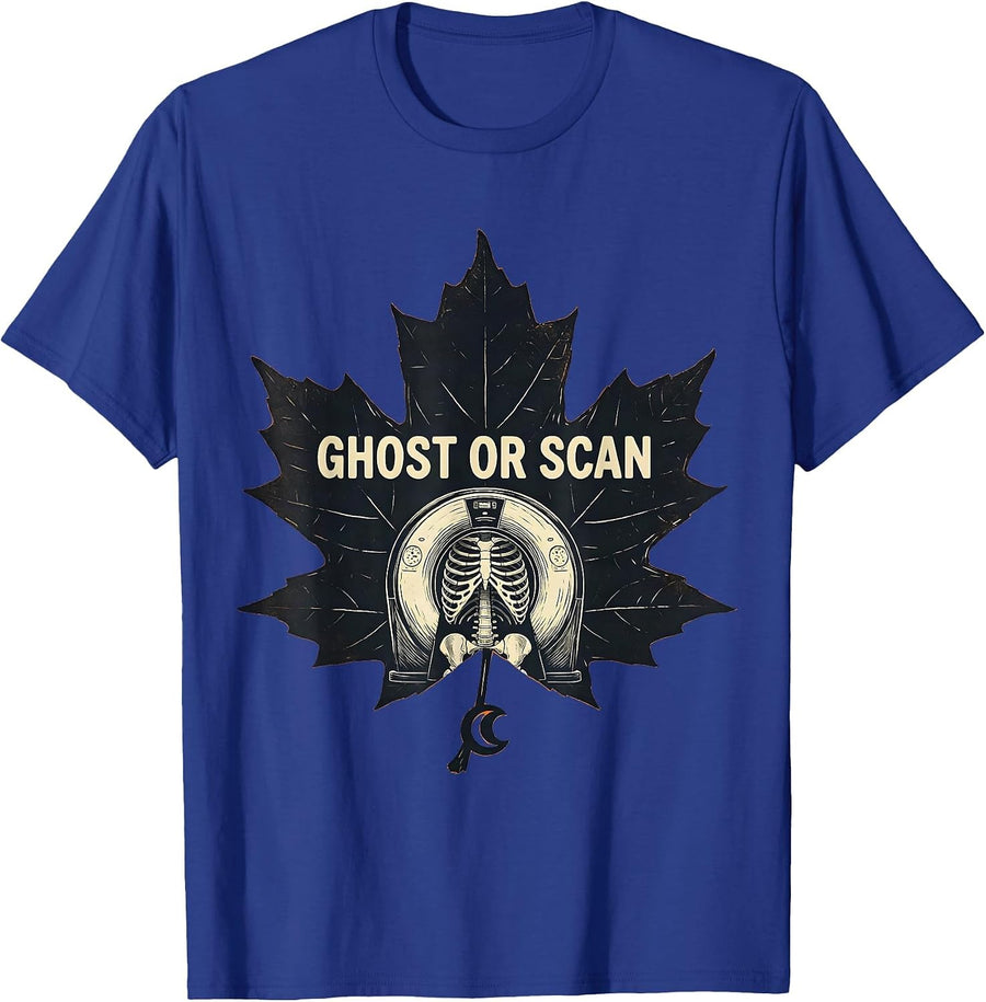 Ghost Or Scan Linocut Radiology Tech Halloween Workplace T-Shirt - Royal Blue