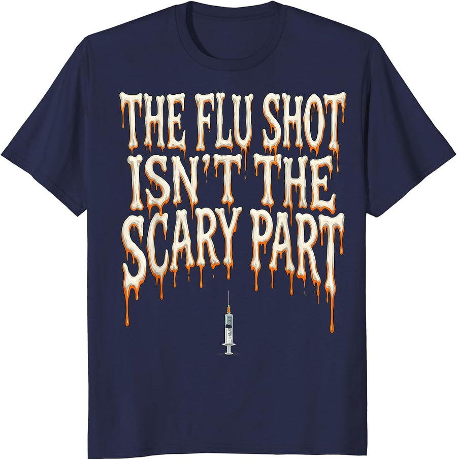 The Flu Shot Isn't The Scary Part Funny Nurse Ghost T-Shirt - Navy Blue