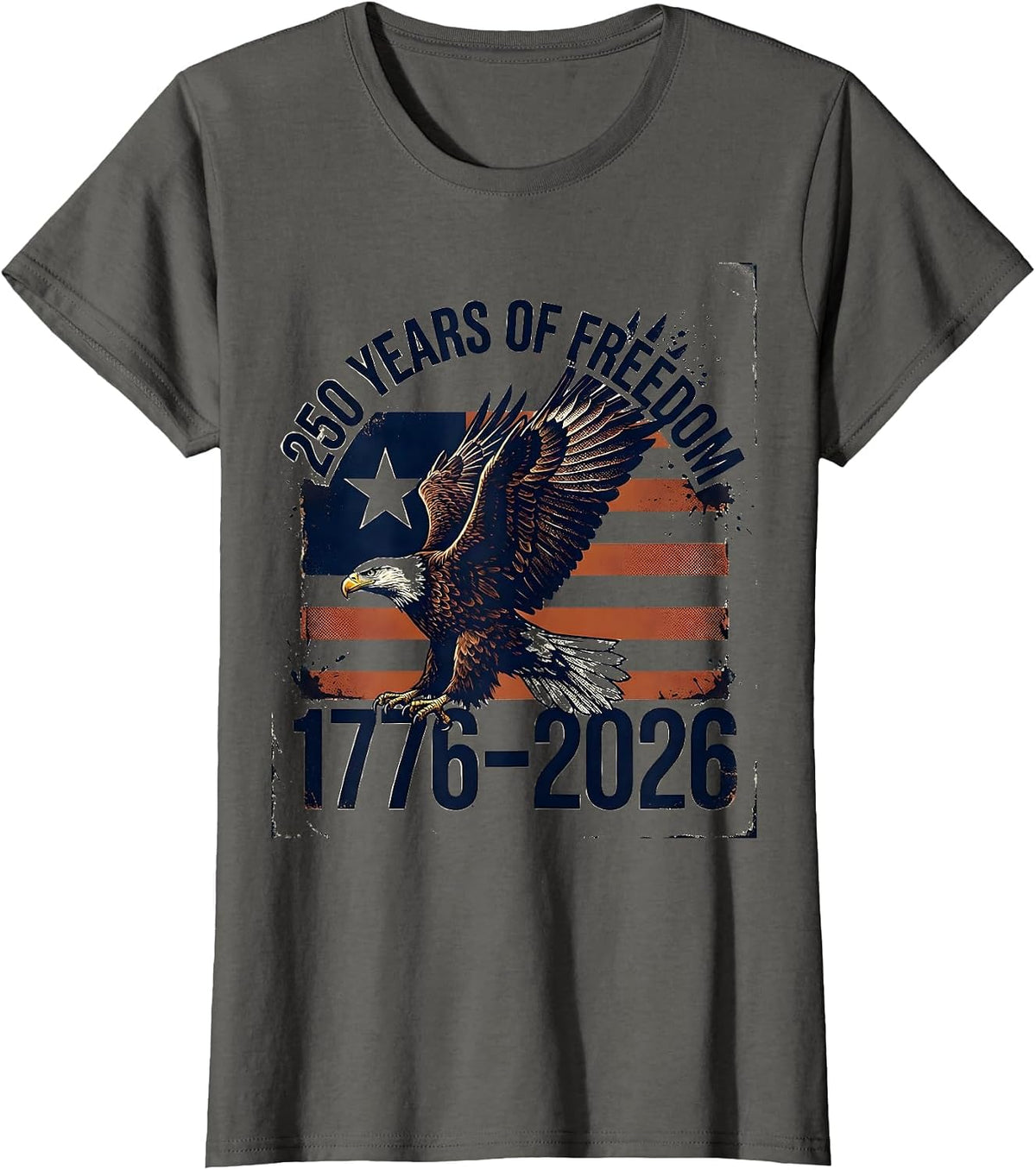 Women's 250 Years of Freedom 1776–2026 Vintage Patriotic Eagle 250th T-Shirt - Asphalt Grey