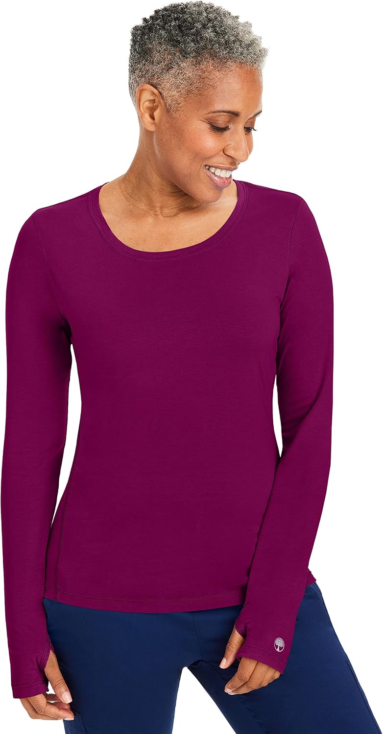 Healing Hands Knits Mackenzie Long Sleeve Underscrub Women's Top Modern Fit - Wine
