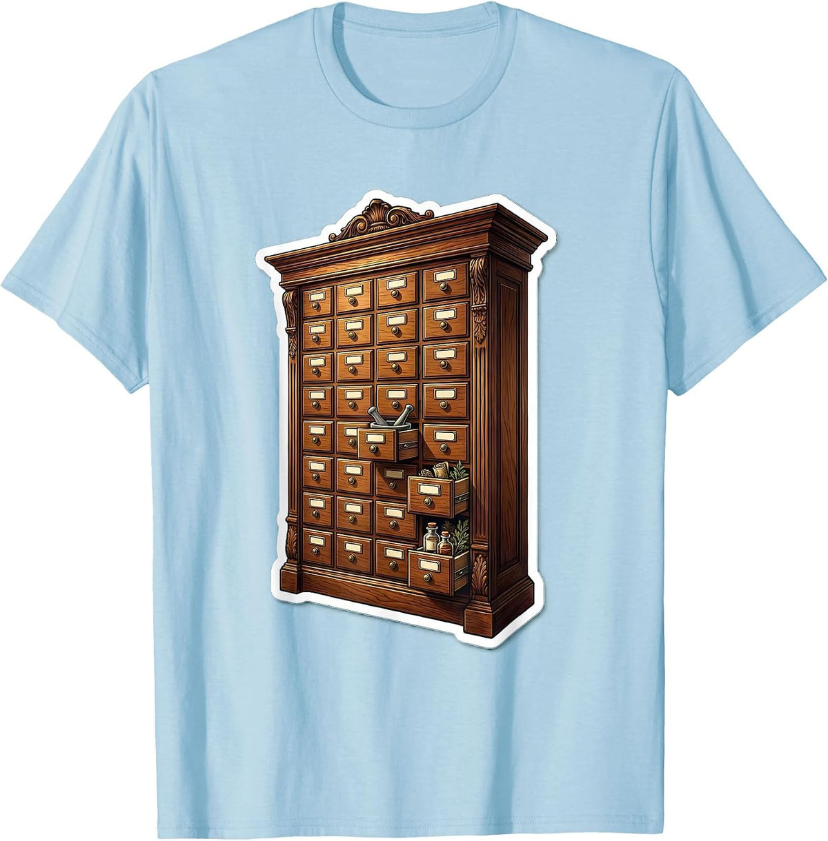 Men's Vintage Apothecary Cabinet Pharmacy Technician T-Shirt - Baby Blue