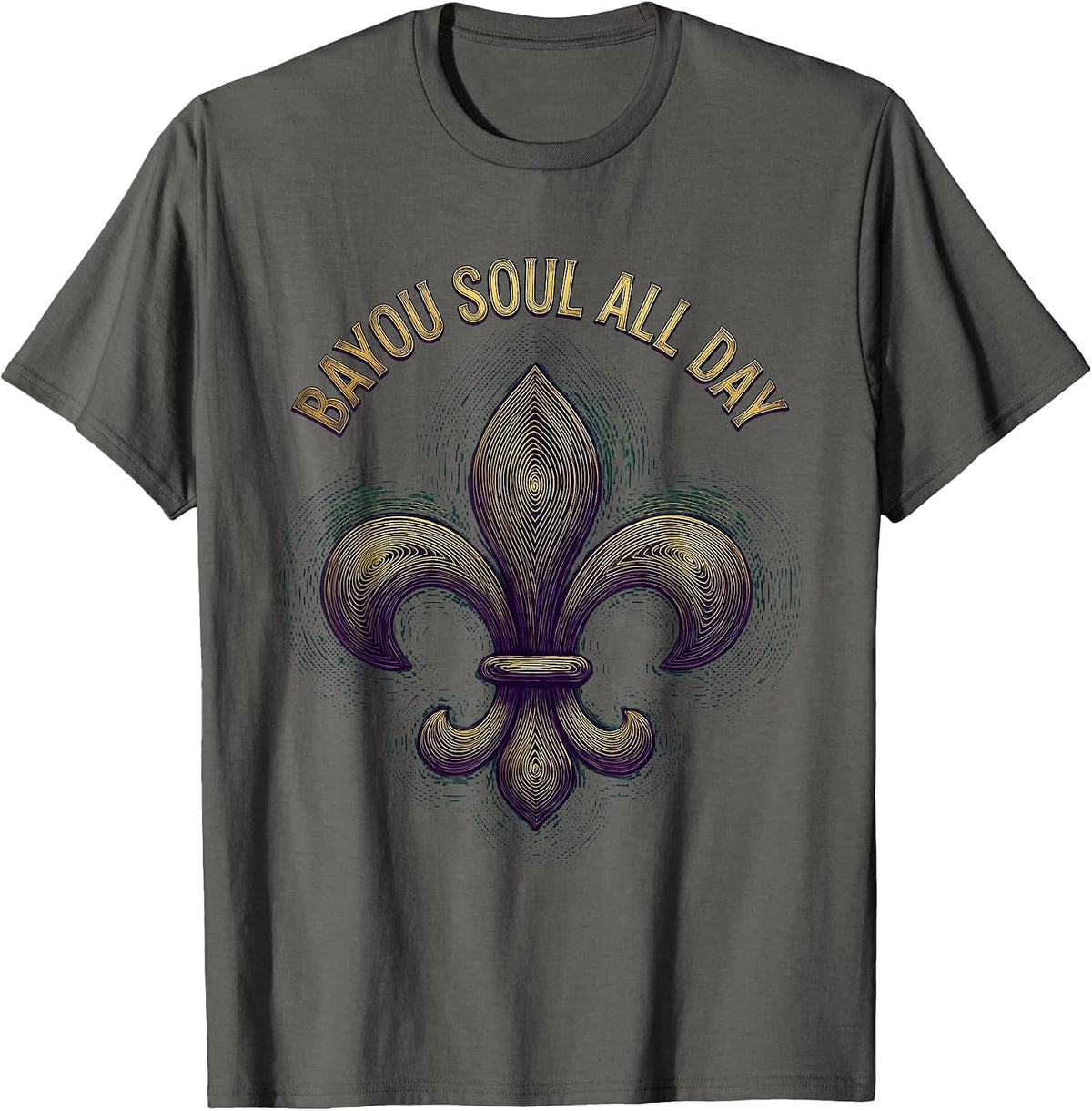 Bayou Soul All Day Mardi Gras Design T-Shirt - Asphalt Grey