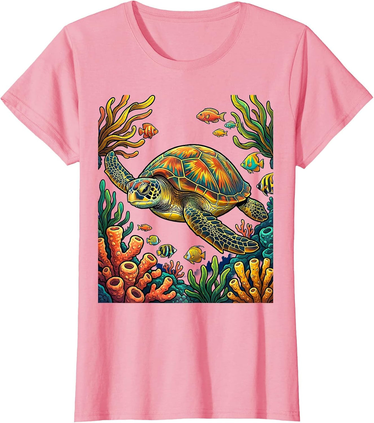 Women's Jamaica Sea Turtle Coral Reef Graphic T-Shirt - Pink