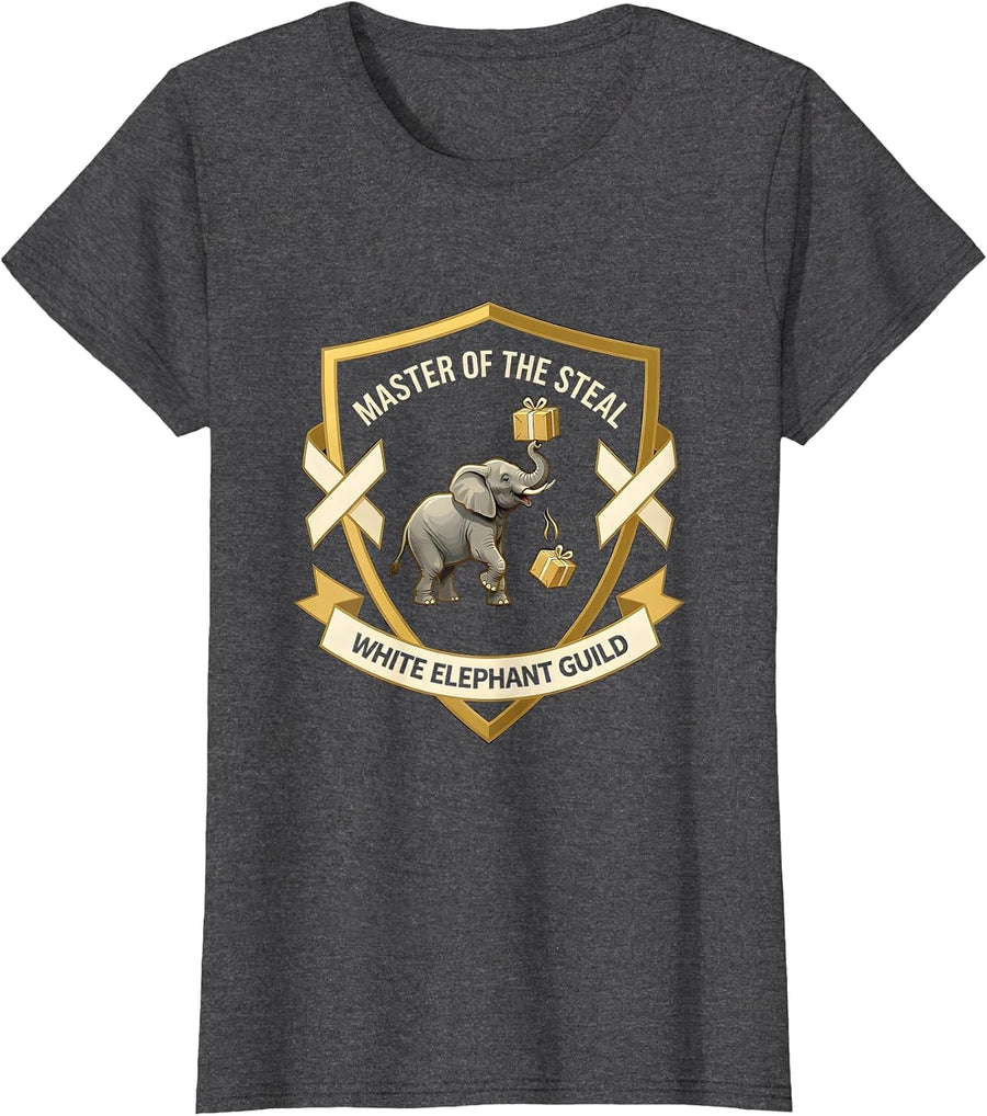 Women's Master Of The Steal, White Elephant Guild Funny T-Shirt - Dark Heather Grey