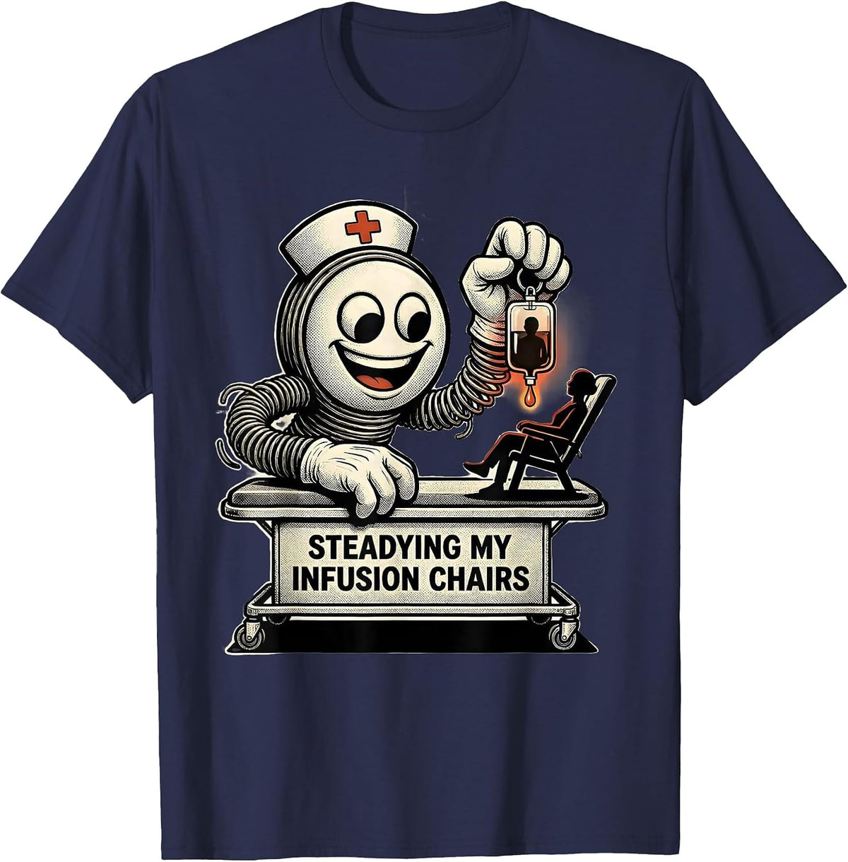 Men's Steadying My Infusion Chairs Retro Cartoon Nurse T-Shirt - Navy Blue