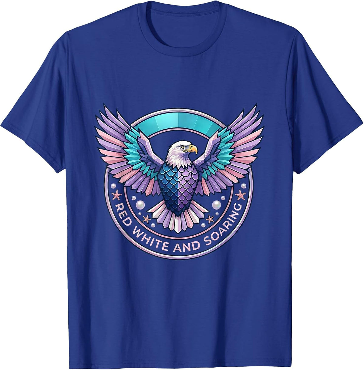 Men's American Flag Eagle Red White and Soaring Design T-Shirt - Royal Blue