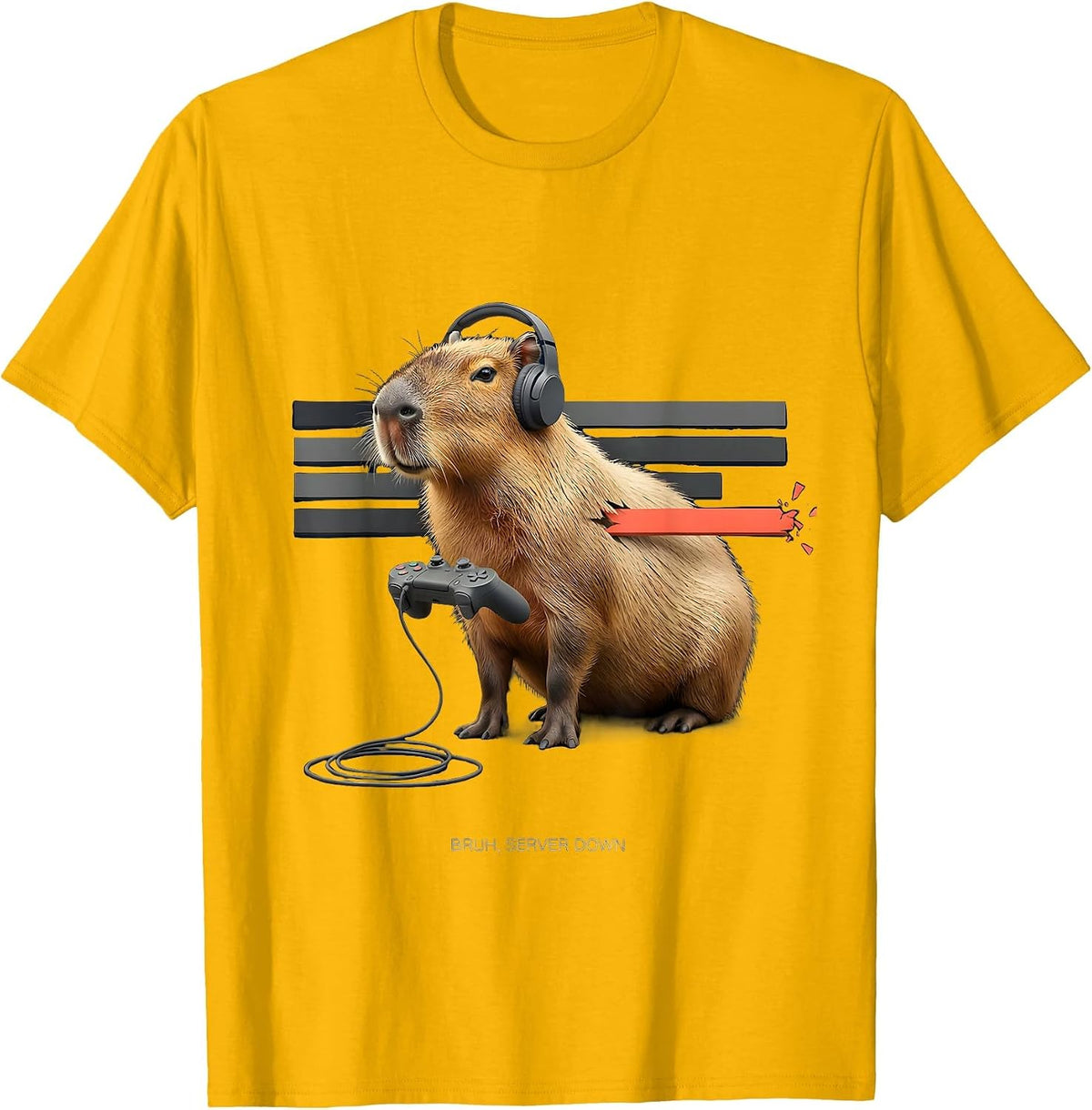 Bruh Server Down Funny Capybara Gamer Meme Humor T-Shirt - Golden Yellow