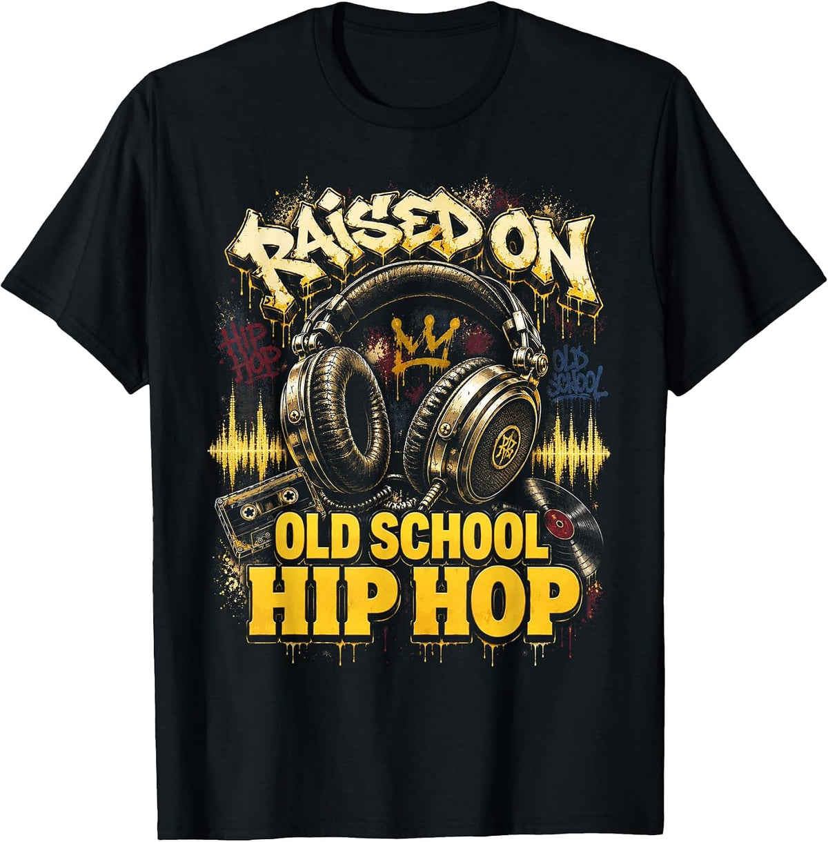Raised On Old School Hip Hop Cassette Graffiti Rap T-Shirt, Men, Black, Medium - As Pictured